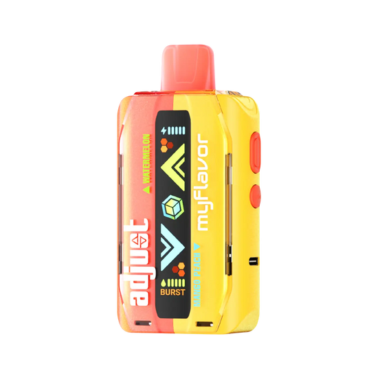 Adjust MyFlavor 40K Disposable Vape in Watermelon Mango Peach flavor – a tropical blend of juicy watermelon, ripe mango, and sweet peach