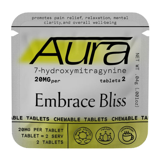 Aura 7-OH chewable kratom tablets with potent 7-Hydroxymitragynine extract for enhanced kratom effects and convenience