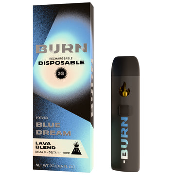 Burn Hemp Lava Blend Blue Dream disposable 2g Hybrid with sweet berry haze flavor and balanced uplifting effects
