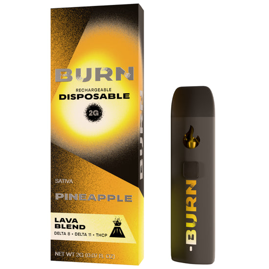 Burn Hemp Lava Blend Pineapple disposable 2g Sativa with juicy pineapple flavor and uplifting tropical buzz