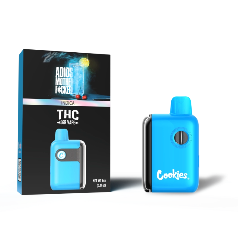 Cookies THC-A Adios Mother Fcker disposable 5G Indica with heavy relaxing effects and bold earthy flavor