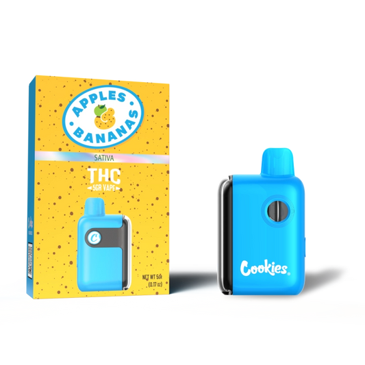 Cookies THC-A Apples and Bananas disposable 5G Sativa with fruity apple banana flavor and energizing head high