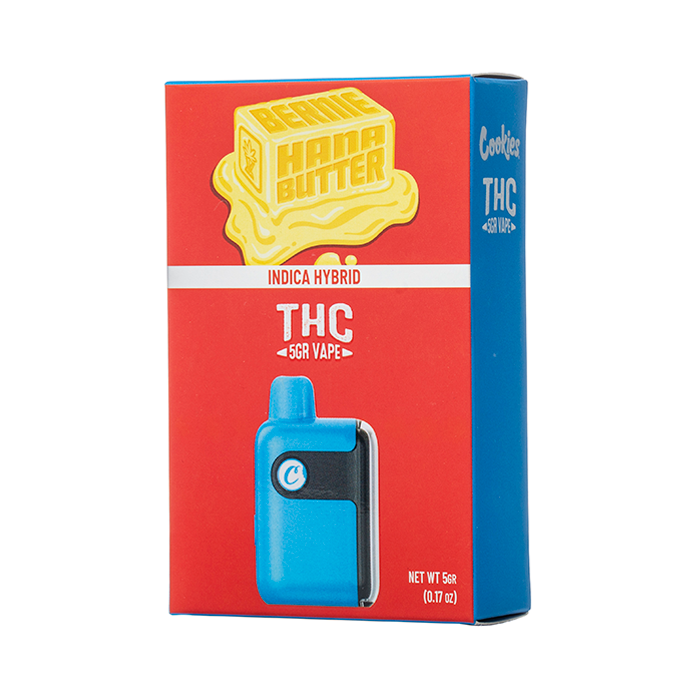 Cookies THC-A Bernie Hana Butter disposable 5G Indica Hybrid with creamy herbal notes and mellow euphoric body high