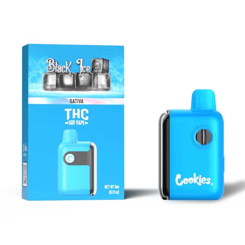 Cookies THC-A Black Ice disposable 5G Sativa with icy dark berry flavor and strong uplifting effects