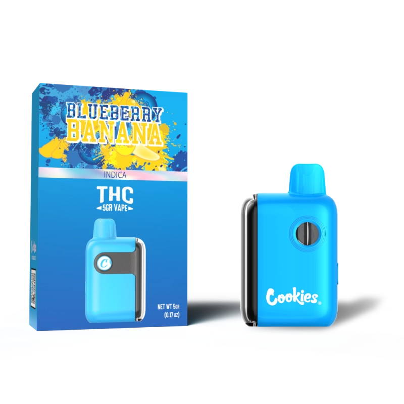 Cookies THC-A Blueberry Banana disposable 5G Indica with smooth blueberry and banana blend for deep relaxation