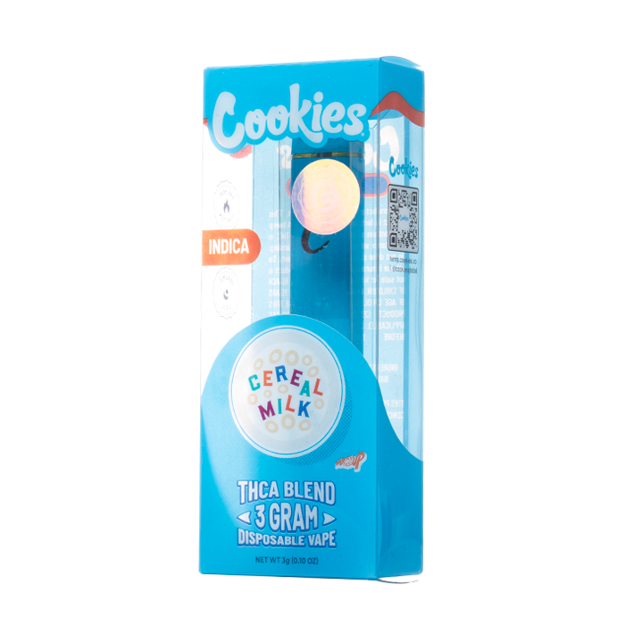 Cookies THC-A Cereal Milk disposable 3G Indica with creamy fruity cereal flavor and calming body relaxation