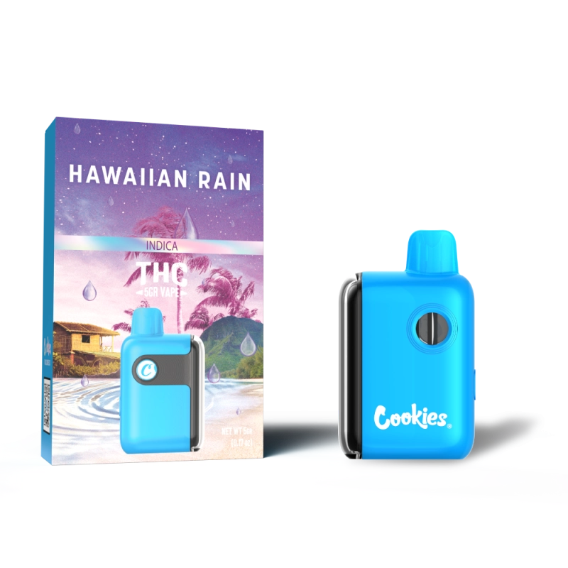 Cookies THC-A Hawaiian Rain disposable 5G Indica with tropical floral flavor and calm island-style body buzz
