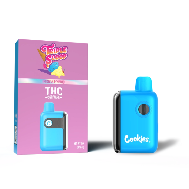Cookies THC-A Triple Scoop disposable 5G Indica with rich creamy dessert flavor and strong full body relaxation