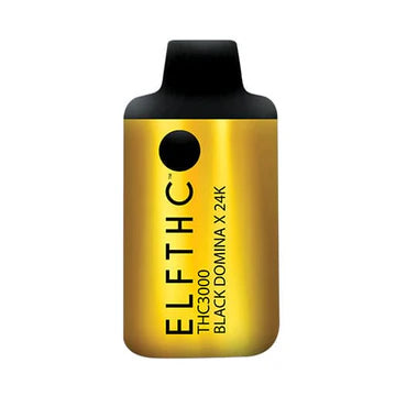 ELF THC THC3000 Disposable Vape in Black Domina X 24K flavor – a hybrid/indica strain featuring earthy notes with a hint of citrus