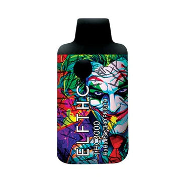 ELF THC THC3000 Disposable Vape in HaHa Psycho Punch flavor – a hybrid/sativa strain combining fruity punch flavors with energetic effects