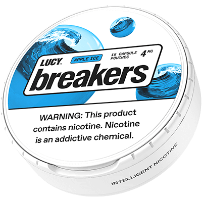 Lucy Breakers nicotine pouches in Apple Ice flavor, combining sweet apple with a cool, refreshing menthol finish