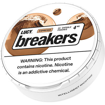 Lucy Breakers nicotine pouches in Espresso flavor, offering a bold and rich coffee taste with smooth roasted notes