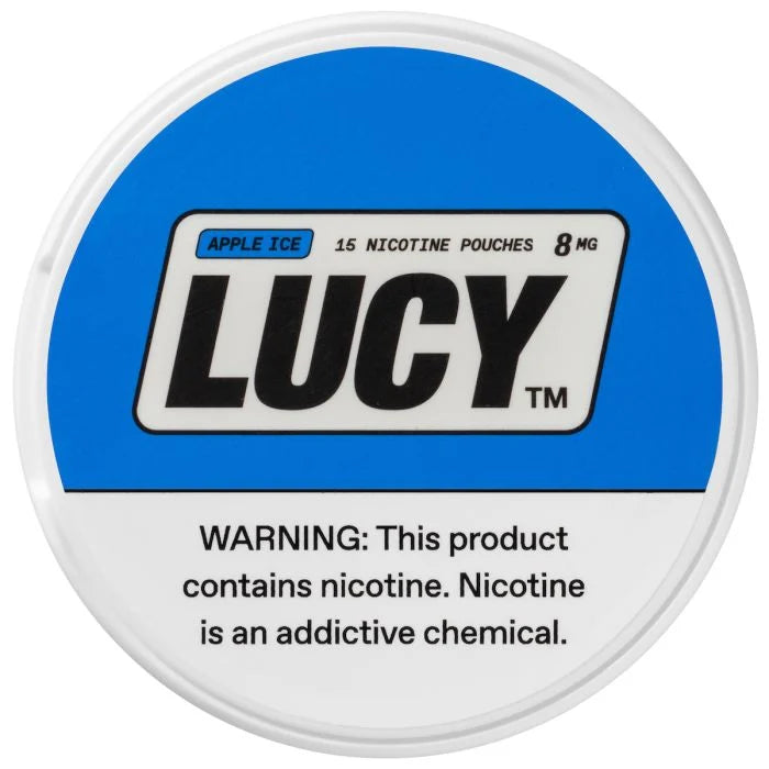 Lucy nicotine pouches in Apple Ice flavor, delivering a crisp apple taste with a cool, refreshing menthol finish