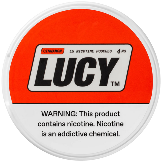 Lucy nicotine pouches in Cinnamon flavor, featuring a warm and spicy cinnamon kick with a smooth finish