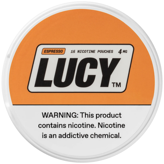 Lucy nicotine pouches in Espresso flavor, offering a bold and rich coffee taste with deep roasted notes