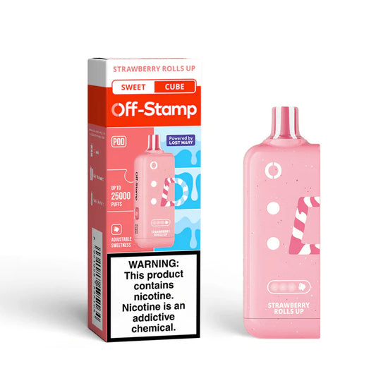 Off-Stamp X-Cube Replacement Pod 25K Strawberry Roll Up with adjustable sweetness and nostalgic fruit roll candy flavor