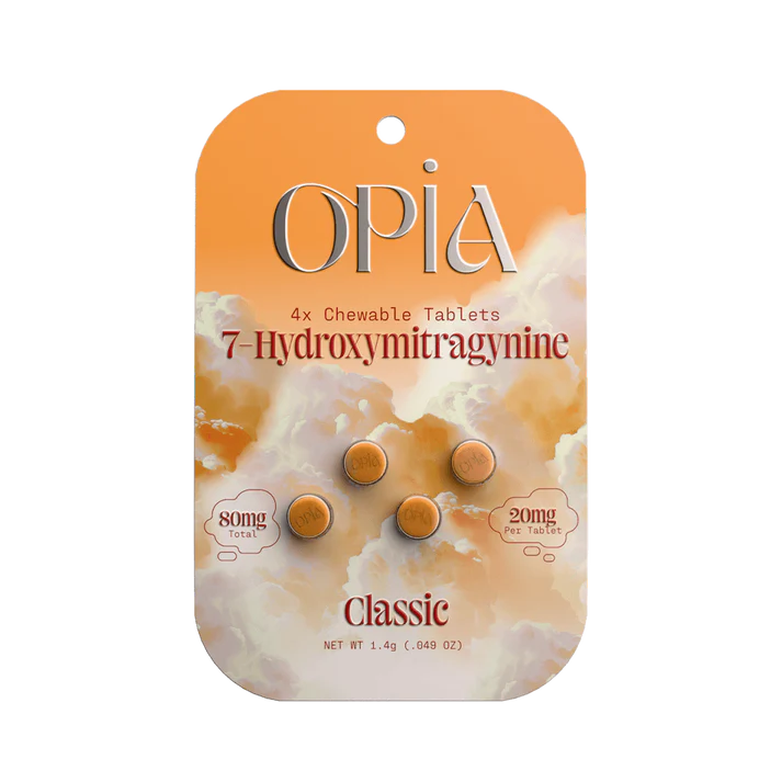 Opia Classic 7-Hydroxymitragynine chewable tablets with neutral flavor and maximum kratom potency