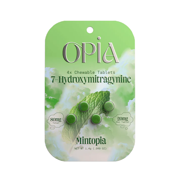 Opia Mintopia 7-Hydroxymitragynine chewable tablets with cool mint flavor and clean energizing effects