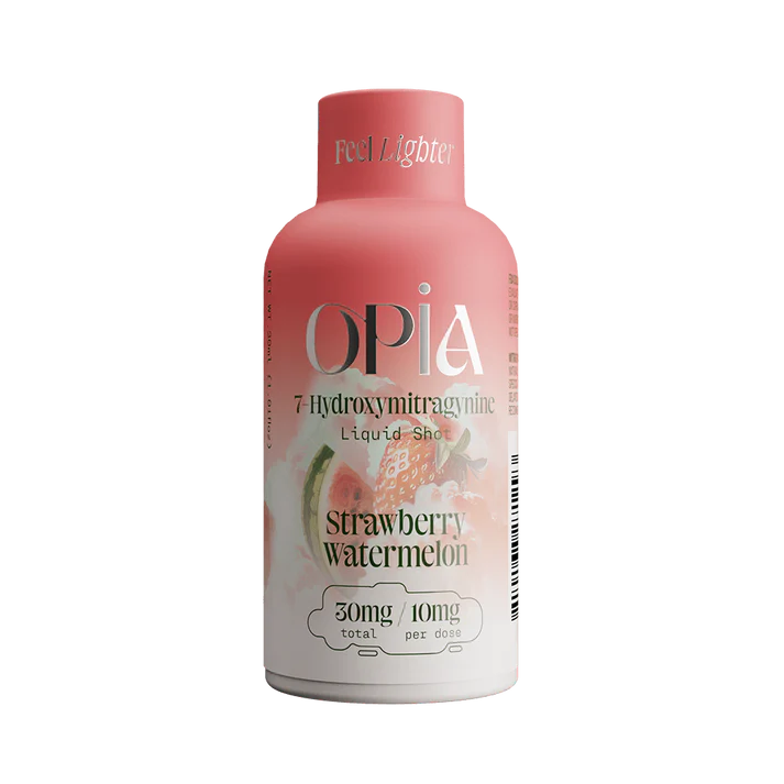 Opia Strawberry Watermelon 7-Hydroxymitragynine liquid shot with juicy watermelon and sweet strawberry fusion