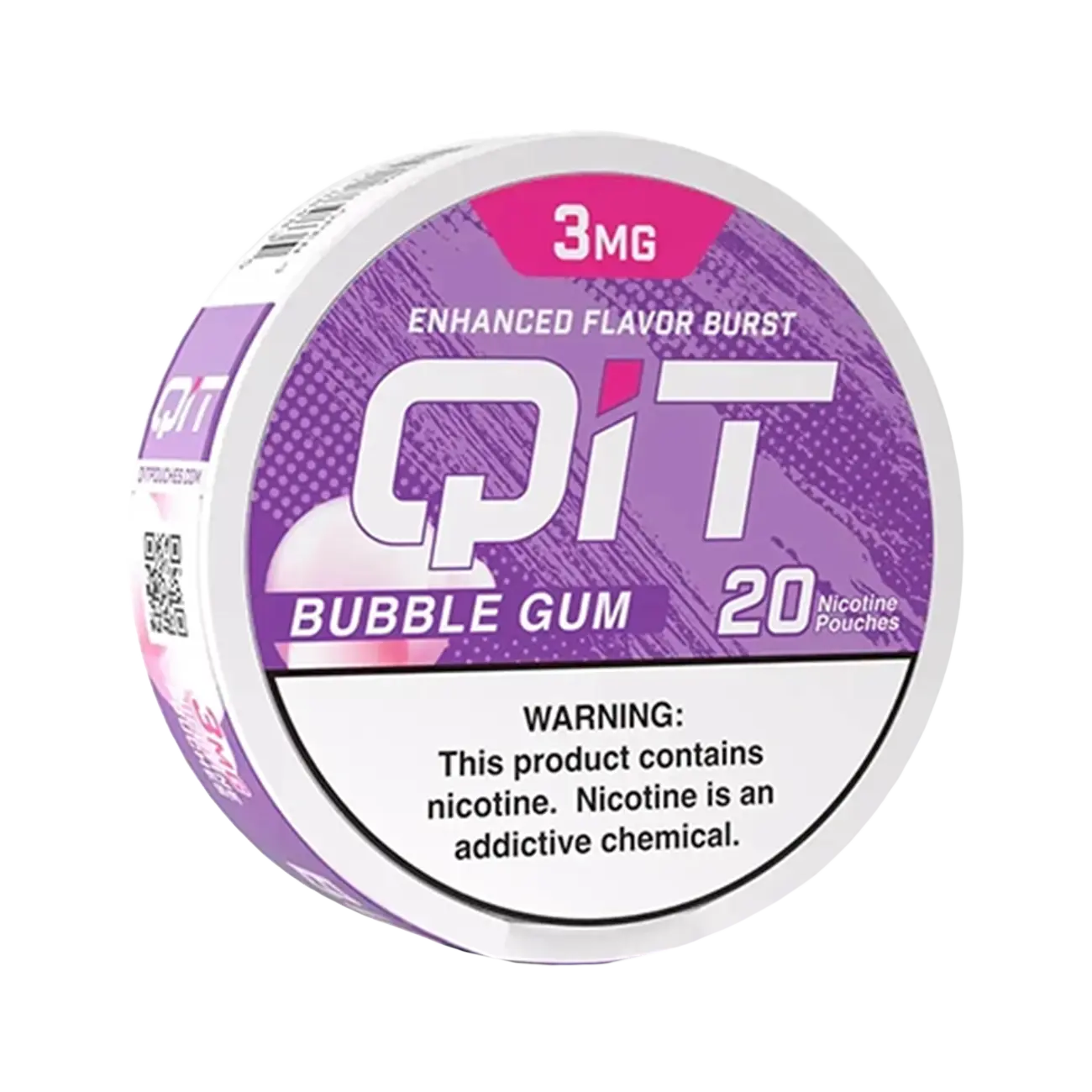 QIT Bubble Gum nicotine pouch 20CT can with sweet classic bubblegum flavor and smooth nicotine release