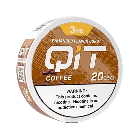 QIT Coffee nicotine pouch 20CT can with bold roasted coffee flavor and rich satisfying aroma