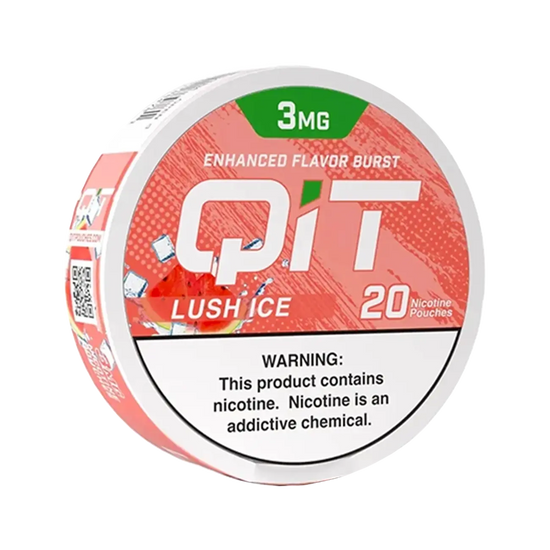 QIT Lush Ice nicotine pouch 20CT can with juicy watermelon and icy menthol finish for a cool sensation