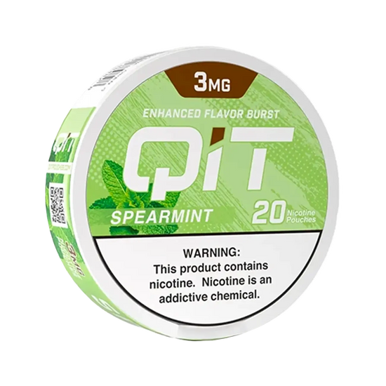 QIT Spearmint nicotine pouch 20CT can with mellow spearmint flavor and long-lasting freshness