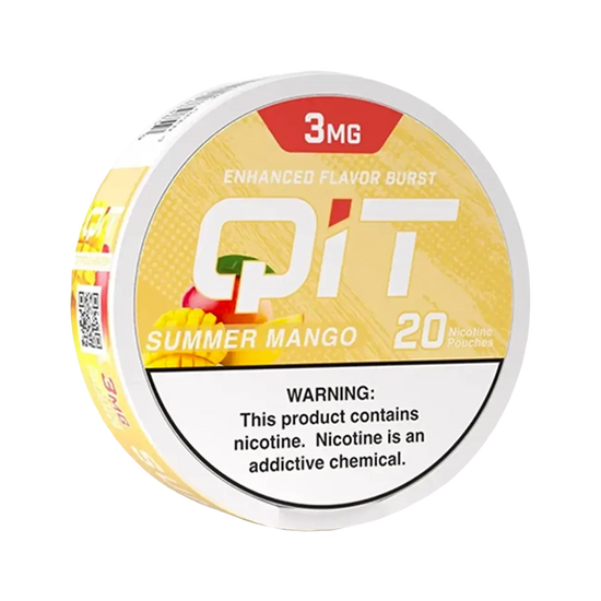 QIT Summer Mango nicotine pouch 20CT can with sweet tropical mango flavor and smooth nicotine delivery