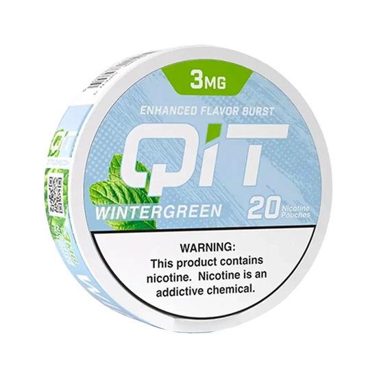 QIT Wintergreen nicotine pouch 20CT can with classic minty flavor and cool refreshing release
