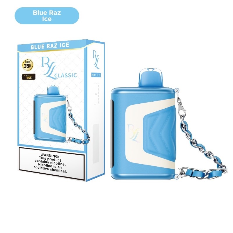 RAZ RYL Classic 35K Blue Razz Ice disposable vape with tangy blue raspberry and icy menthol finish