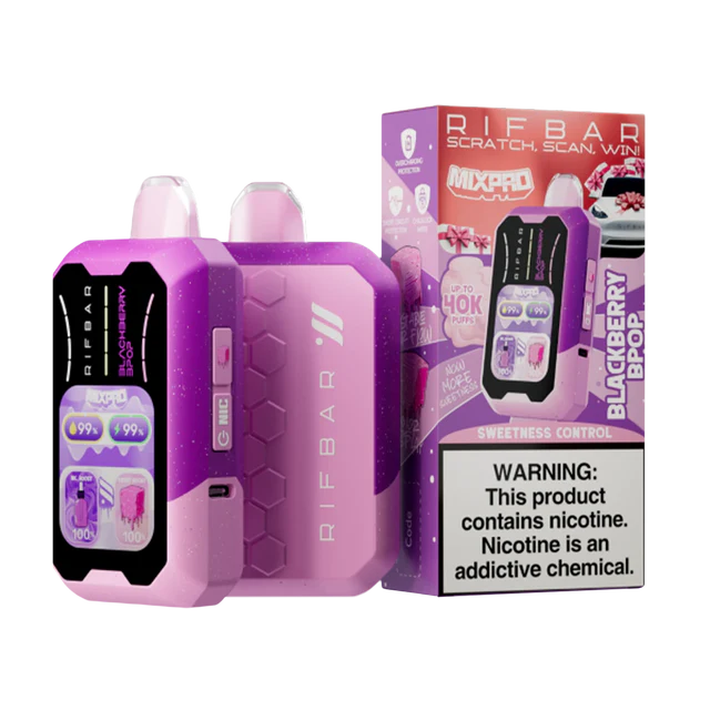 Rifbar MixPro 40K Blackberry B Pop disposable vape with bold blackberry flavor and candy like finish