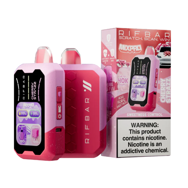 Rifbar MixPro 40K Cherry Strazz disposable vape with tangy cherry and strawberry blend and smooth twist