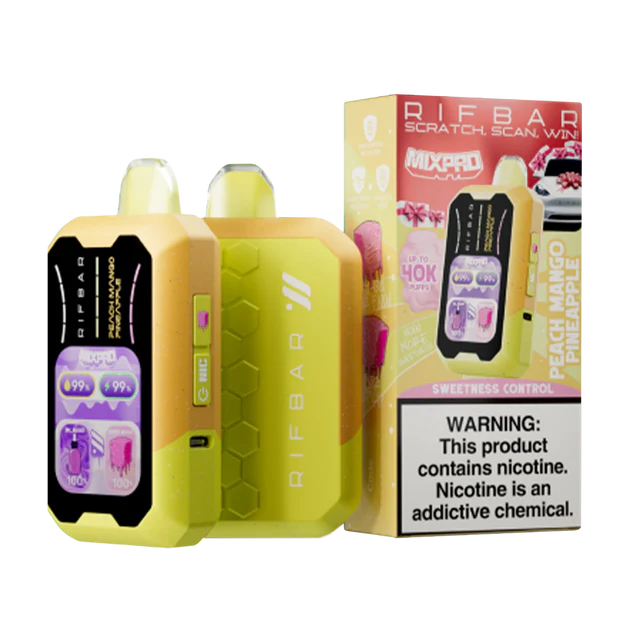 Rifbar MixPro 40K Peach Mango Pineapple disposable vape with juicy tropical trio of peach mango and pineapple