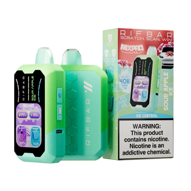 Rifbar MixPro 40K Sour Apple Ice disposable vape with tart green apple and crisp icy note