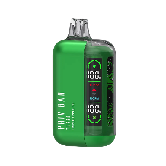 Smok Priv Bar Turbo Triple Apple Ice disposable vape with red green and golden apples blended with icy freshness