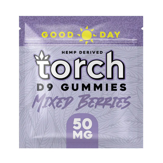Torch Delta 9 Mixed Berries gummies 50mg with sweet and tart berry blend and calming THC effects