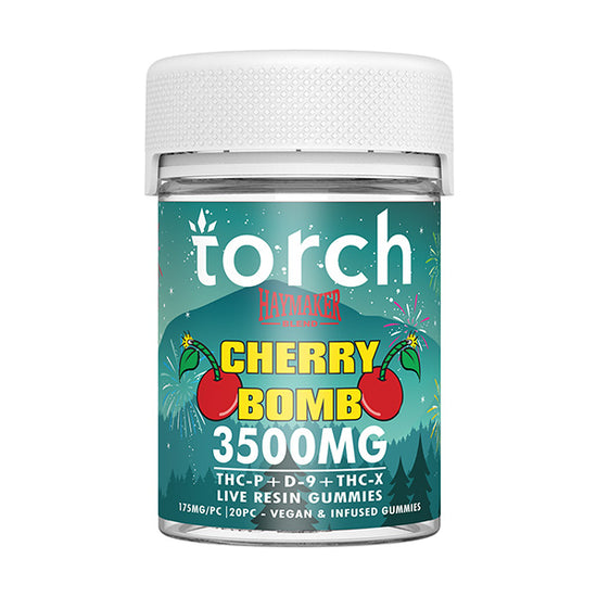 Torch Haymaker Cherry Bomb gummies 3500mg with explosive cherry flavor and powerful cannabinoid formula