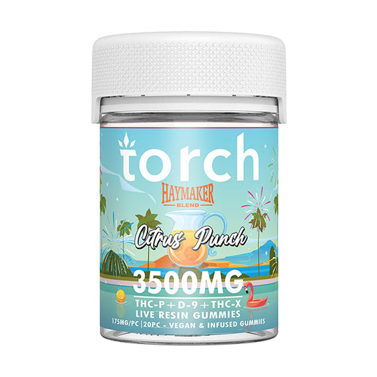 Torch Haymaker Citrus Punch gummies 3500mg with zesty lemon lime orange fusion and intense effects