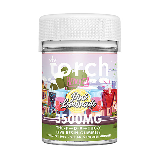 Torch Haymaker Pink Lemonade gummies 3500mg with tangy citrus punch and smooth relaxing effects