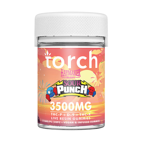 Torch Haymaker Sour Punch gummies 3500mg with electrifying sour flavor and knockout potency
