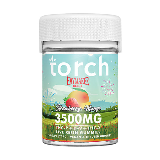Torch Haymaker Strawberry Mango gummies 3500mg with tropical strawberry mango blend and heavy effects