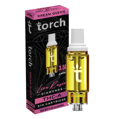 Torch Live Resin Diamonds Dream Queen THC-A Cartridge delivering a sweet, citrusy aroma with an energetic buzz