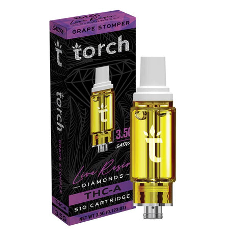 Torch Live Resin Diamonds Grape Stomper THC-A Cartridge blending bold grape flavors with a euphoric boost