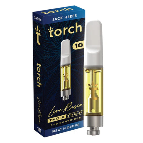 Torch Live Resin THC-A Jack Herer Cartridge featuring a spicy, piney flavor with an uplifting cerebral buzz