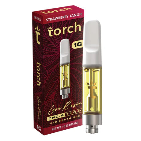 Torch Live Resin THC-A Strawberry Tangie Cartridge featuring juicy strawberry and citrusy tangerine notes for a refreshing taste