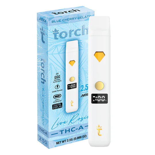 Torch Live Rosin THC A 2.5g Blue Cherry Gelato – Fruity blend of blueberry and cherry with a creamy finish