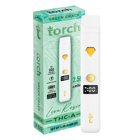 Torch Live Rosin THC A 2.5g Green Crack – Citrusy and earthy flavor with energizing effects