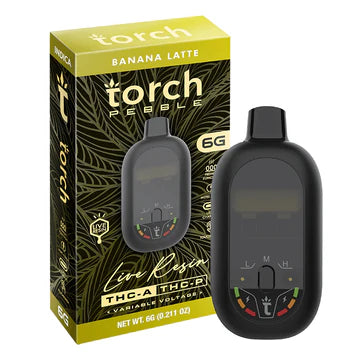 Torch Pebble Banana Latte live resin 6g Indica strain with creamy banana coffee flavor and deeply relaxing effects