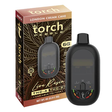Torch Pebble London Cream Cake live resin 6g Indica strain with sweet vanilla cake notes and smooth calming effects