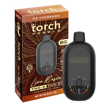 Torch Pebble OG Chemdawg live resin 6g Sativa strain with pungent diesel flavor and strong uplifting buzz